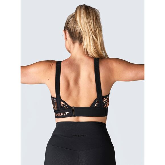 SHEFIT 1Luxe Flex Sports Bra Black Gold Medium Impact Front Zip - Picture 4 of 7